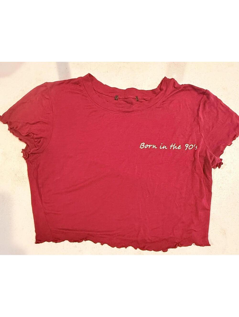 Born in the 90s Y2K Red Copped Tee Small